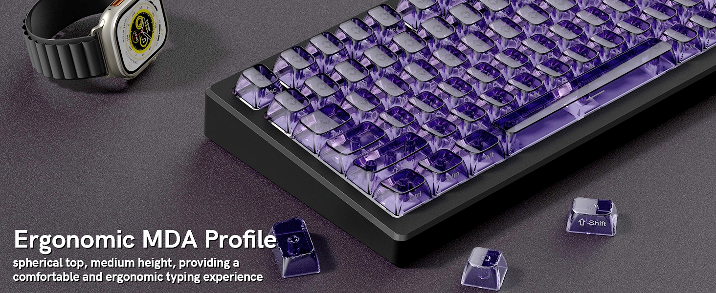 Purple Clear keycaps,Transparent keycaps,Ceramic Jelly Key caps,Shine Through keycap Side Printed