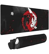 Japanese Yin and Yang Koi Carp Fish Black Red Mouse Pad XL Extended Desk Mat, Non Slip Rubber Bas...