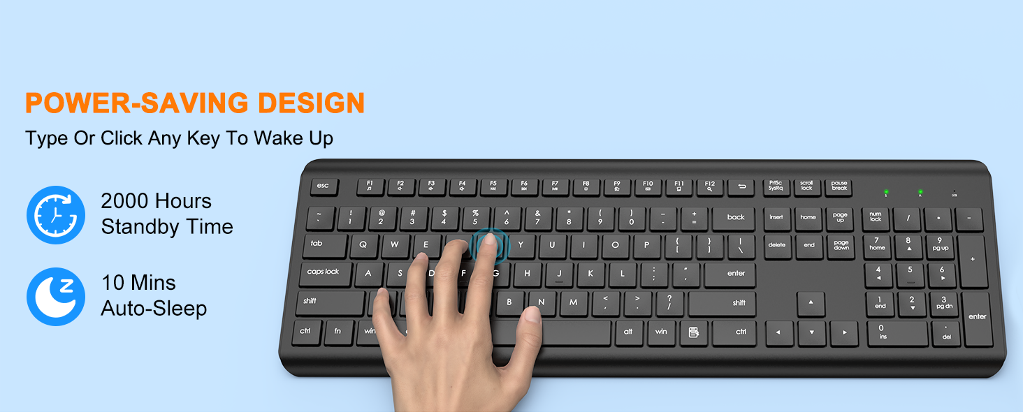 Wireless Keyboard 2.4G Full-Size Ergonomic Wireless Computer Keyboard Silent Cordless USB Keyboard