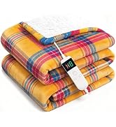 Electric Blanket Heated Twin, Soft Flannel 62"x84" Plaid Heating Blanket with 8 Hours Auto Off 10...