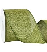 RIBBOOO Natural Burlap Wired Ribbon, 2.5 Inch 10 Yards Moss Green Fabric Ribbon for Craft, Wreath...