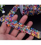 Crystal Rhinestone Trim Hotfix Ribbon Colorful Artificial Gem Stone Beaded Iron On Applique Chain...