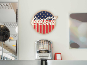 Coca-Cola American Flag Sign - Patriotic Round Wood Wall Decor for Kitchen, Man Cave or Garage