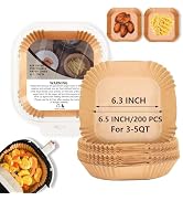 Heavy Duty Air Fryer Paper Liners,200 Pcs 6.5 Inch Square Parchment Paper,Non-Stick and Non-Leak ...