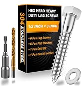 Xpokcai 6 Sets 1/2" x 3" Hex Head Lag Screws for Wood, Hex Head Lag Bolts,304 Stainless Steel 18-...