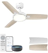 Dreo Smart Ceiling Fans with Lights, 42 Inch White Ceiling Fan, 12 Speeds &amp; 3 Fan Modes, Stepless...