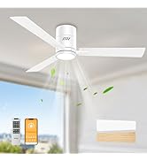 OPONL White 52 inch Ceiling Fan with Light, Remote Control, Flush Mount, Noiseless, Reversible, 6...