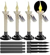 PChero Solar Taper Candles with Holders, 4 Packs Waterproof Rechargeable Flickering Tapered Candl...
