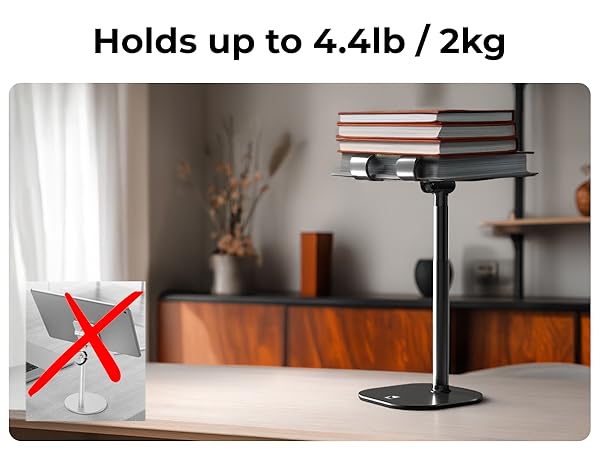 Heavy duty iPad stands support 2kg, sturdy iPad Pro stand and adjustable metal table stand