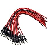 20-Pack 12V 5A DC Power Pigtail Cord Male Plug Connectors, 5.5mm x 2.1mm, DC Barrel Jack Adapter ...