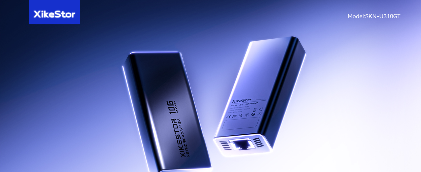 Text reads 'XKeyStar'. Modern blue electronic device or adapter shown at multiple angles, featuring sleek metallic finish and multiple ports.