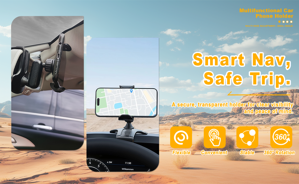 Car Phone Holder Mount, 360 Degree Rotation Car Dashboard Phone Holder