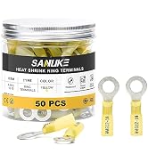 Sanuke 50pcs Wire Connectors, 12-10 AWG Yellow 5/16" Heat Shrink Ring Terminals - Waterproof and ...