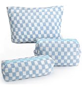 3 Pcs Makeup Bag Cosmetic Bag Set for Girls Women Checkered Travel Organizer Bathroom Toiletry Po...