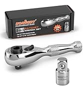 HORUSDY 1/4-Inch Stubby Ratchet Wrench, Socket&amp;Bit Driver, 72-Tooth, Chrome Alloy Made, Chrome Pl...