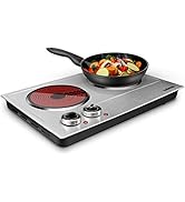 CUSIMAX 1800W Ceramic Electric Hot Plate for Cooking, Dual Control Infrared Cooktop, Portable Cou...
