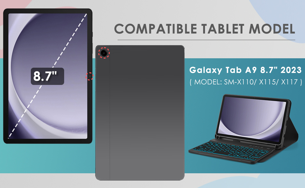 Backlit Keyboard Case for Samsung Galaxy Tab A9 8.7" (SM-X110/ X115/ X117) 2023 WiFi Android Tablet