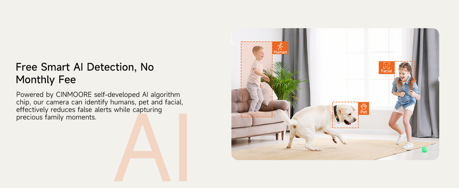 CINMOORE 3K Indoor Cam Free Smart AI Detection Dome Camera with 64GB Card Security Camera