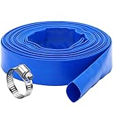 DAVCO 1.25"(Flat 2.1" width) x 100 ft Pool Backwash Hose, Heavy Duty Reinforced Blue PVC Lay Flat...