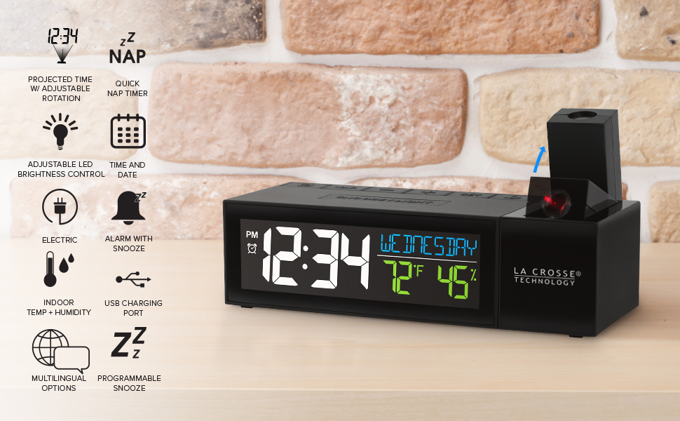 lacrosse, la crosse, 616-1950, 616-1950-INT, pop-up, projection, alarm, bedside clock, USB charge