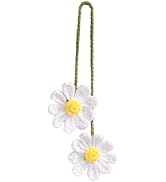 HFZRZFH Crochet Daisy Car Mirror Accessories with Two White Flowers, Handmade Knitted Rear View M...