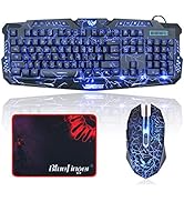 BlueFinger Gaming Keyboard and Mouse,USB Wired Backlit Gaming Mouse and Keyboard Combo,Letters Gl...