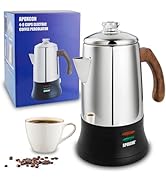 APOXCON Electric Coffee Percolator Stainless Steel Coffee Maker with Tough Glass Clear Brew Progr...
