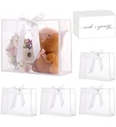 GAWBYET 24 Pcs Clear Plastic Gift Bags with Handles, Reusable Party Favor Bags With ribbons and c...