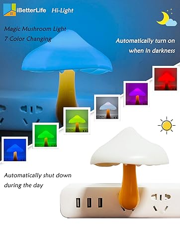 Mushroom Sensor LED Night Light - iBetterLife Plug-in 7 Color Changing Magic Mushroom Lamp