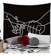 Manicer Black and White Pinky Promise Tapestry, Swear Love Wall Art Tapiz, Holding Hands Art Line...