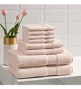 Ted Baker 8-Piece Towel Set - 2 Bath, 2 Hand &amp; 4 Washcloths - 100% Cotton - Blush Pink