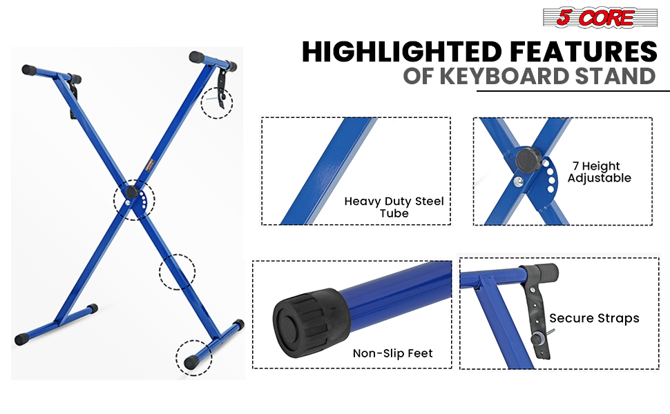 Keyboard Stand Single X Style 7 Adjustable Digital Electric Piano 61 76 88 Keys