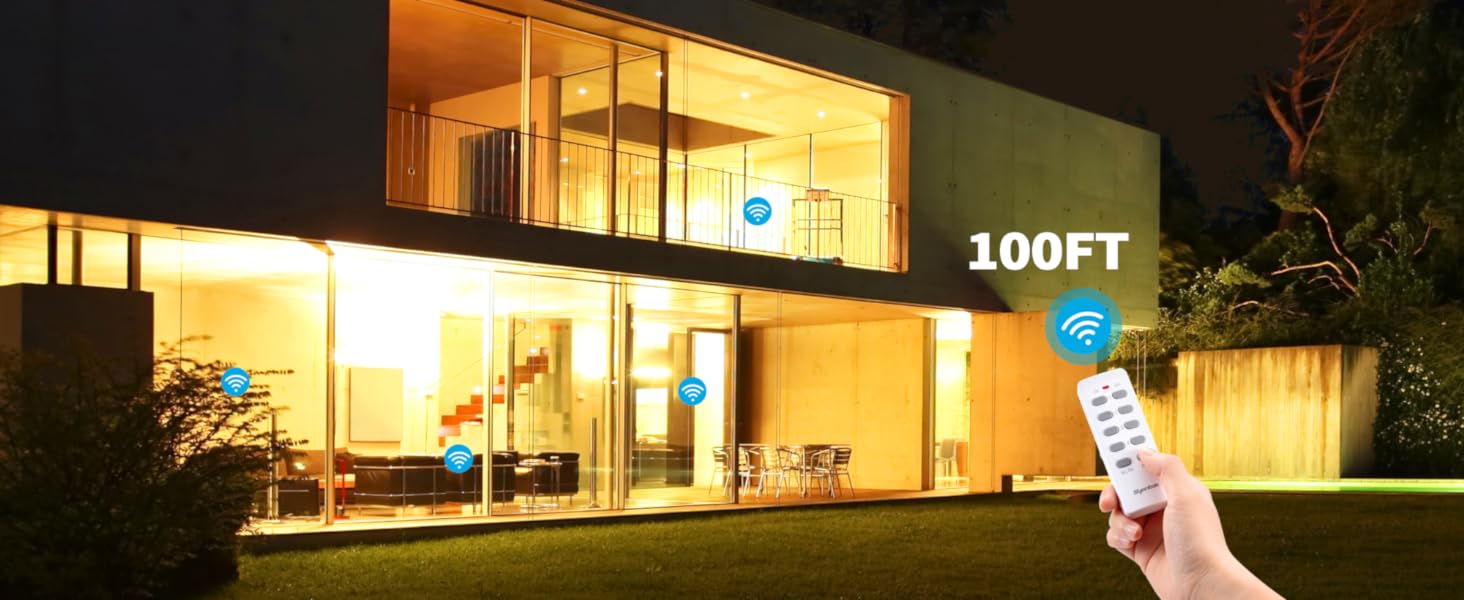 a hand using wireless remote control outlet to manage devices at home