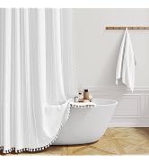 BTTN White Farmhouse Shower Curtain, Boho Linen Striped Heavy Duty Fabric Shower Curtain Set with...