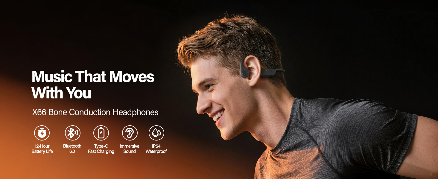 Bone conduction headphones wireless open ear earbuds for running sports