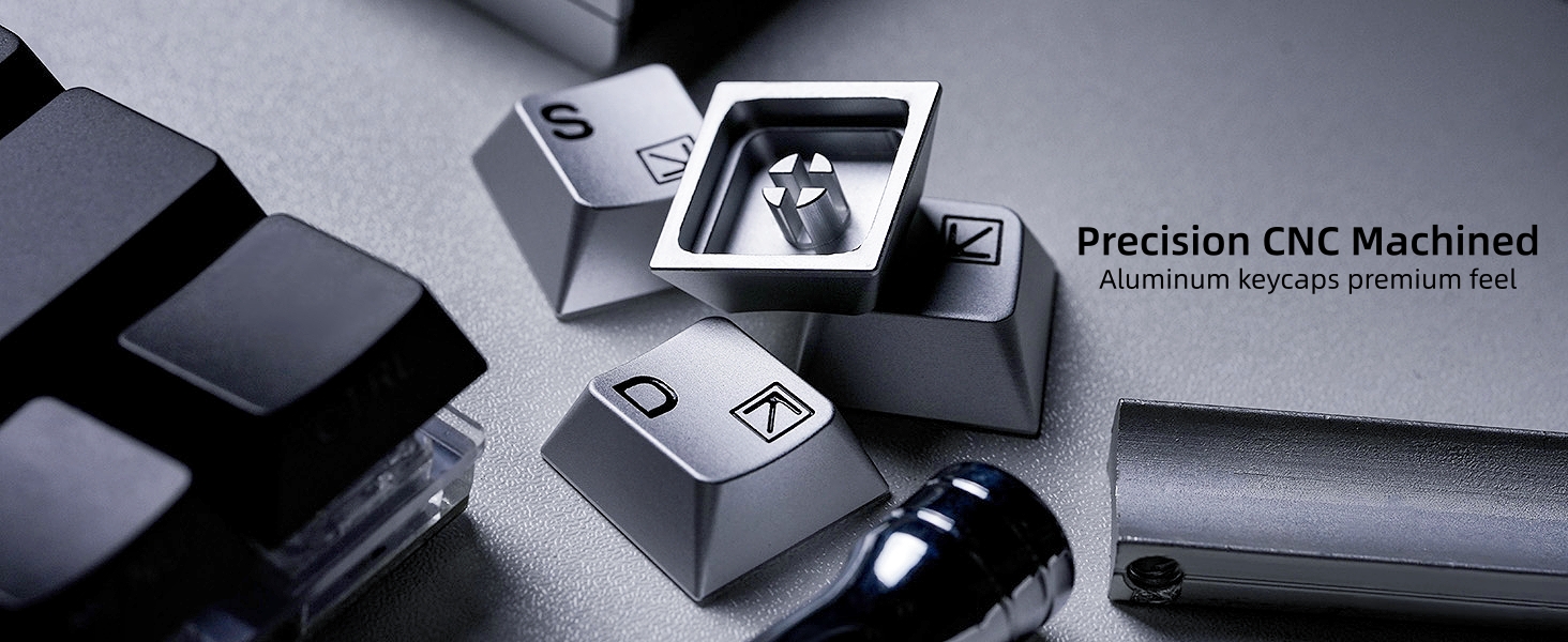 Aluminum Custom Keycaps,Silver CMC Cherry Profile Custom Keycaps 4 Keys W/A/S/D Keys Keyboard Caps