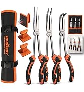 HORUSDY 3-Piece 11 Inch Long Reach Needle Nose Pliers Set, Extra Long Straight, 45° &amp; 90° Bent No...