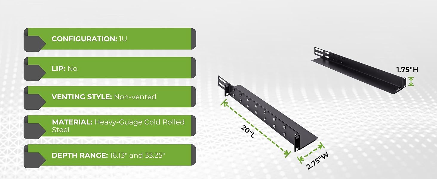 NavePoint 1U Adjustable Rack Mount Server Shelf Rails 