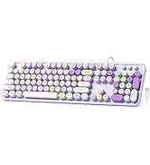 Meidosa Wired Cute Keyboard Purple Colorful, Round Key Full-Size Typewriter Keyboards, Plug-and-P...