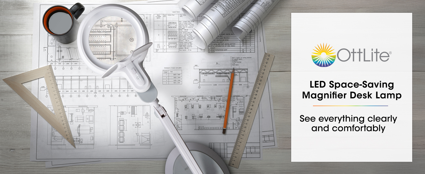 LED Space Saving Magnifier Desk Lamp Magnification Light Lamp LED Adjustable Height Optical Grade