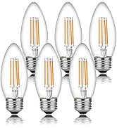Bioluz LED 93 CRI Medium Base Candelabra Dimmable Filament Clear 60 Watt LED Bulbs (Uses only 5 w...