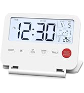 AMIR Travel Alarm Clock, Portable Digital Alarm Clock, Compact Calendar Timer with Snooze, 12/24H...