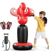 QPAU 360° Rotatable Kids Punching Bag - 64" Boxing Bag with 4 Targets &amp; Kids Boxing Gloves, Infla...