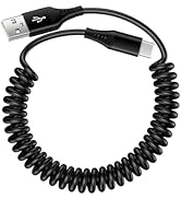 USB to USB C Cable Coiled 3FT Car Charger Cord for iPhone 15/15 Pro/15 Pro Max/15 Plus, Retractab...