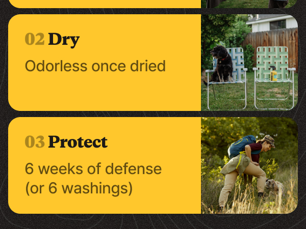 Spray 6-8 inches away for about 30 seconds, let dry, enjoy 6 weeks of odorless defense.