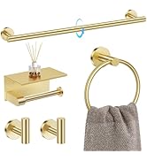 TQKAG 5 Piece Bathroom Towel Bar Holder Sets Brushed Gold Bathroom Hardware Set Stainless Steel T...