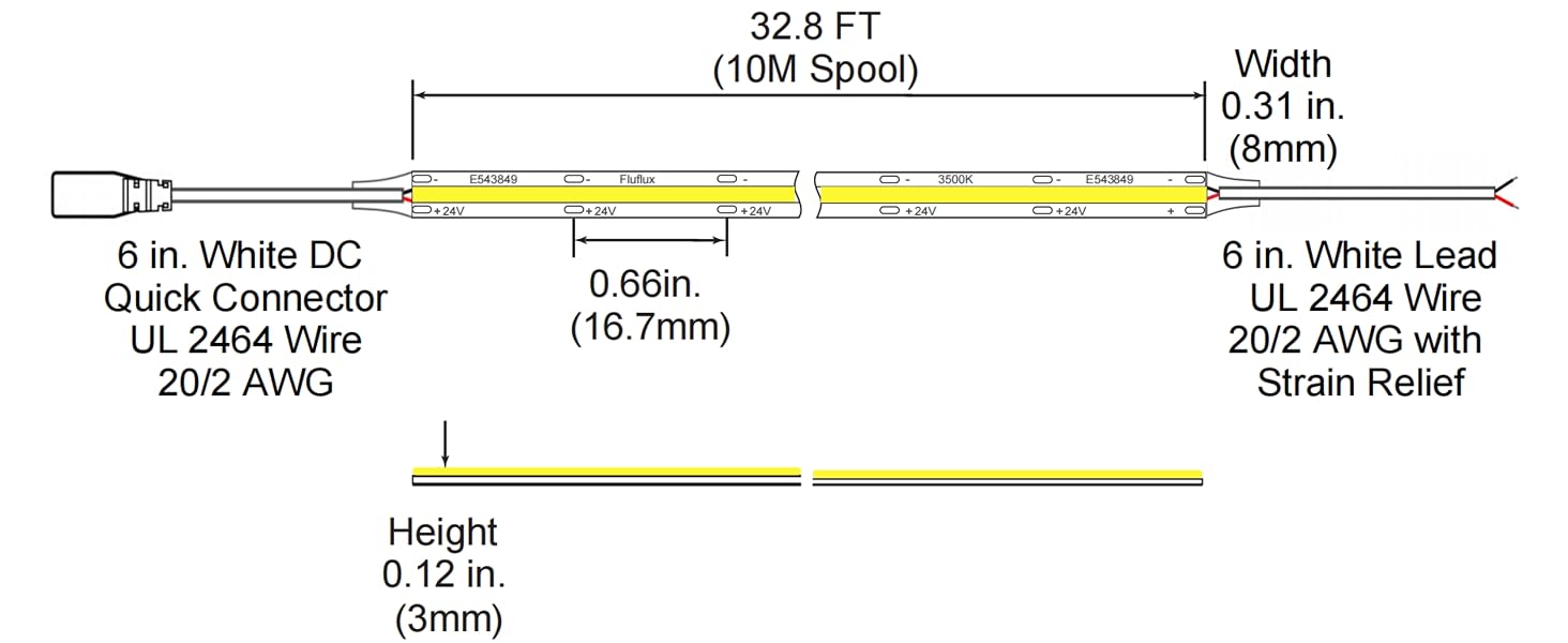 32.8ft 24V DC LED Strip Lights, 32.8ft LED Rope Light 24V DC UL Listed, 24V DC LED Strip Light 10 m