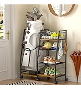 DAOUTIME Golf Bag Garage Storage Rack with Wheels, Organizer for Single Golf Bag and Equipment Ac...