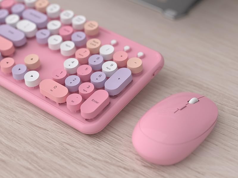 Pink colorful wireless keyboard and mouse