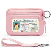 YDF wristlet wallets for women Pink, compact ID window pouch with removable strap